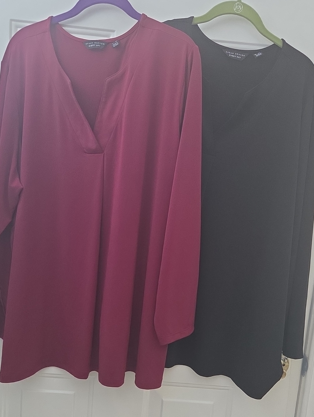 Set Of 2 Susan Graver Long-Sleeve V-Neck Tunic - Wine & Black